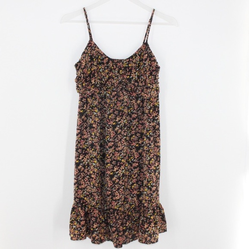 Kimchi Blue Floral Mini Dress Smocked Ruffle Hem Medium‎ Black Multi